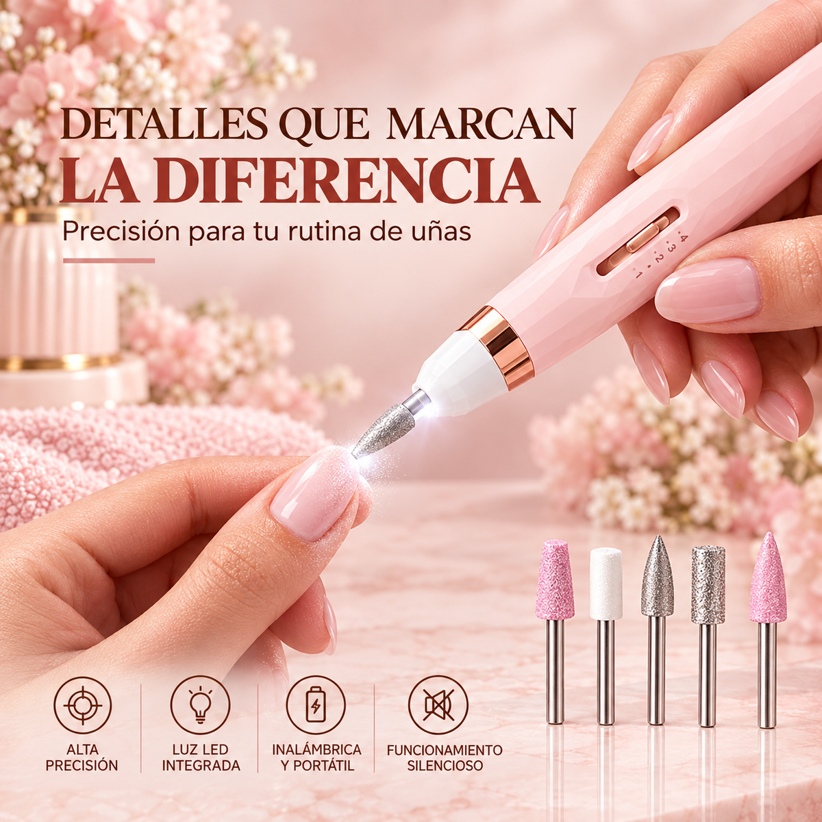 Lima eléctrica de uñas 5 en 1 con LED