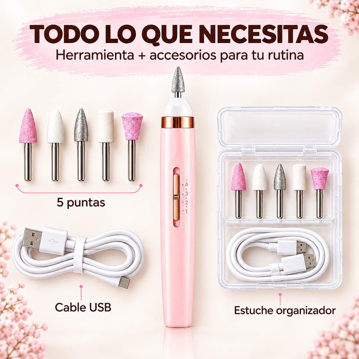 Lima eléctrica de uñas 5 en 1 con LED